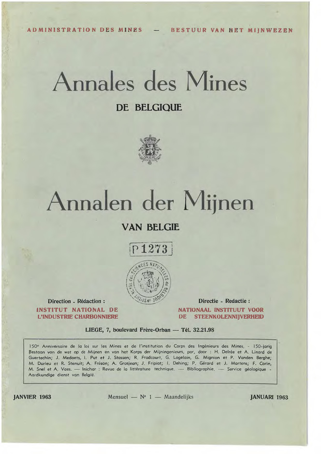 voorpagina 1963_1 Annales des mines de Belgique.jpg