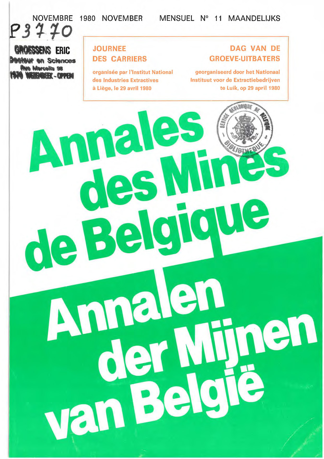 voorpagina 1980 11 Annales des mines de Belgique