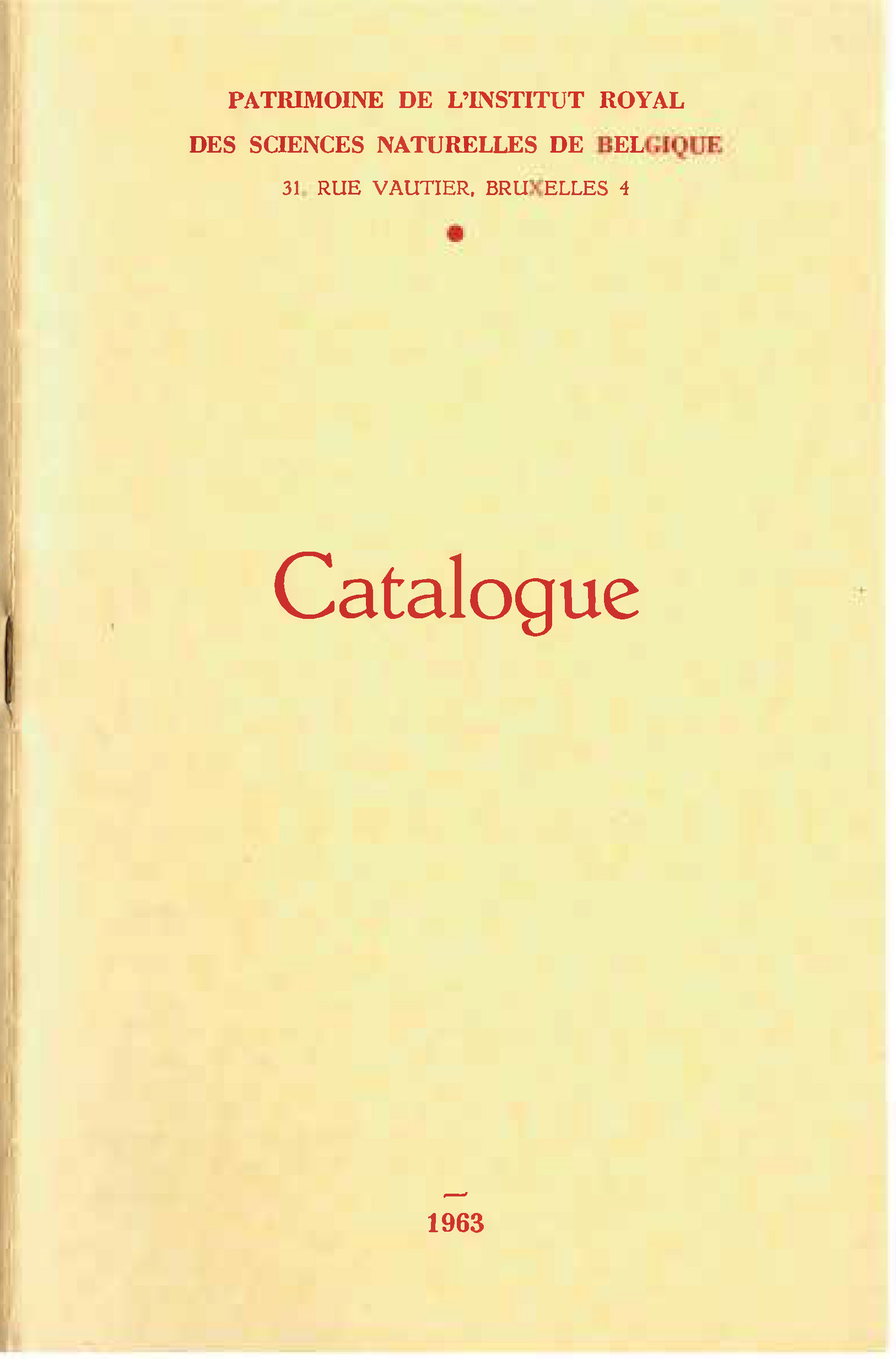 Voorpag Catalogue Patrimoine de L'Institut Royal des Sciences Naturelles de Belgique 1963.jpg