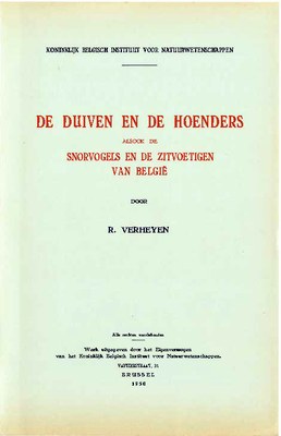 Voorpag De Duiven en de Hoenders alsook de Snorvogels en de zitvoetigen van België R Verheyen 1950.jpg