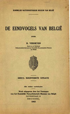 Voorpag De Eendvogels van België Derde Bijgewerkte uitgave R. Verheyen 1943.jpg