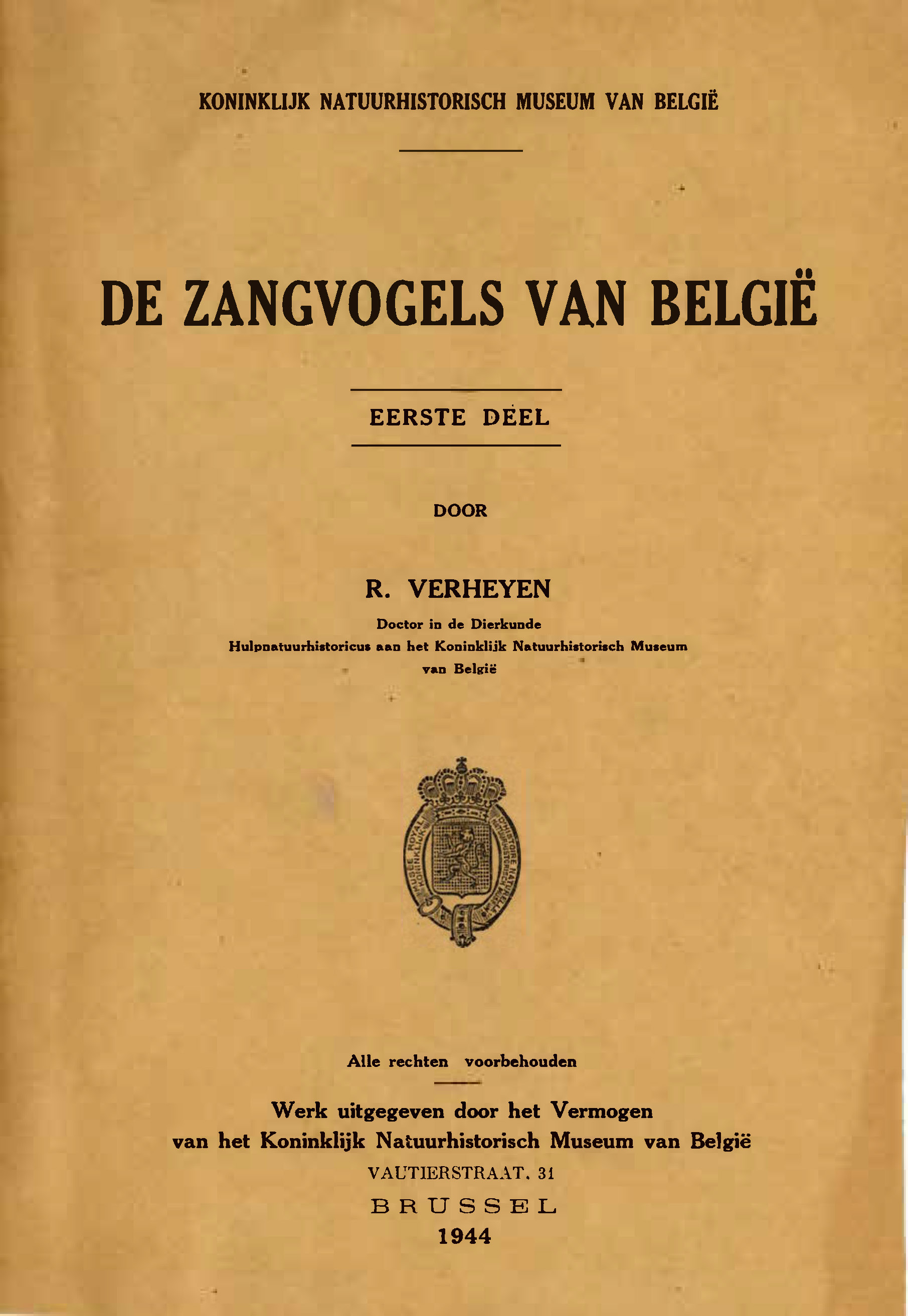 Voorpag De Zangvogels van België eerste deel R. Verheyen 1944.jpg