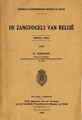 Voorpag De Zangvogels van België eerste deel R. Verheyen 1944.jpg