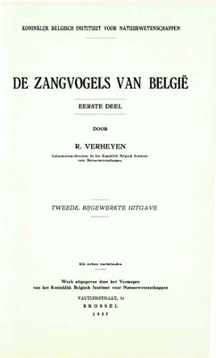 Voorpag De Zangvogels van België eerste deel tweede bijgewerkte uitgave R. Verheyen 1957.jpg