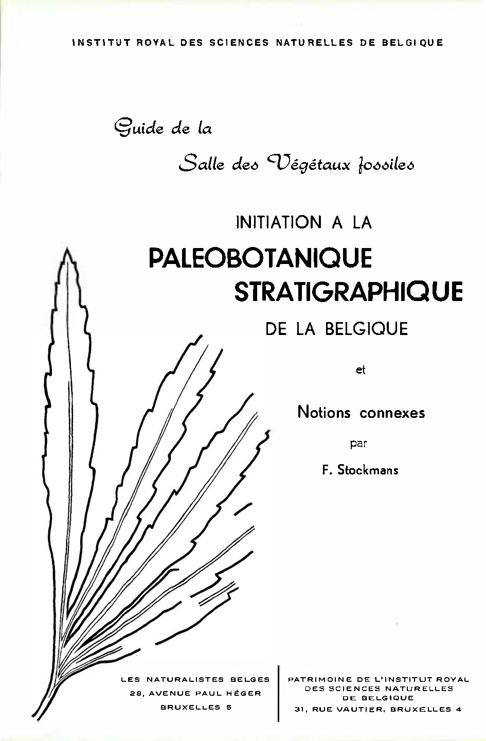 Voorpag Guide de la Salle des Végétaux fossils initation a la Paleobotanoque Stratigraphique de la Belgique et Notions connexes F. Stockmans 1960.jpg