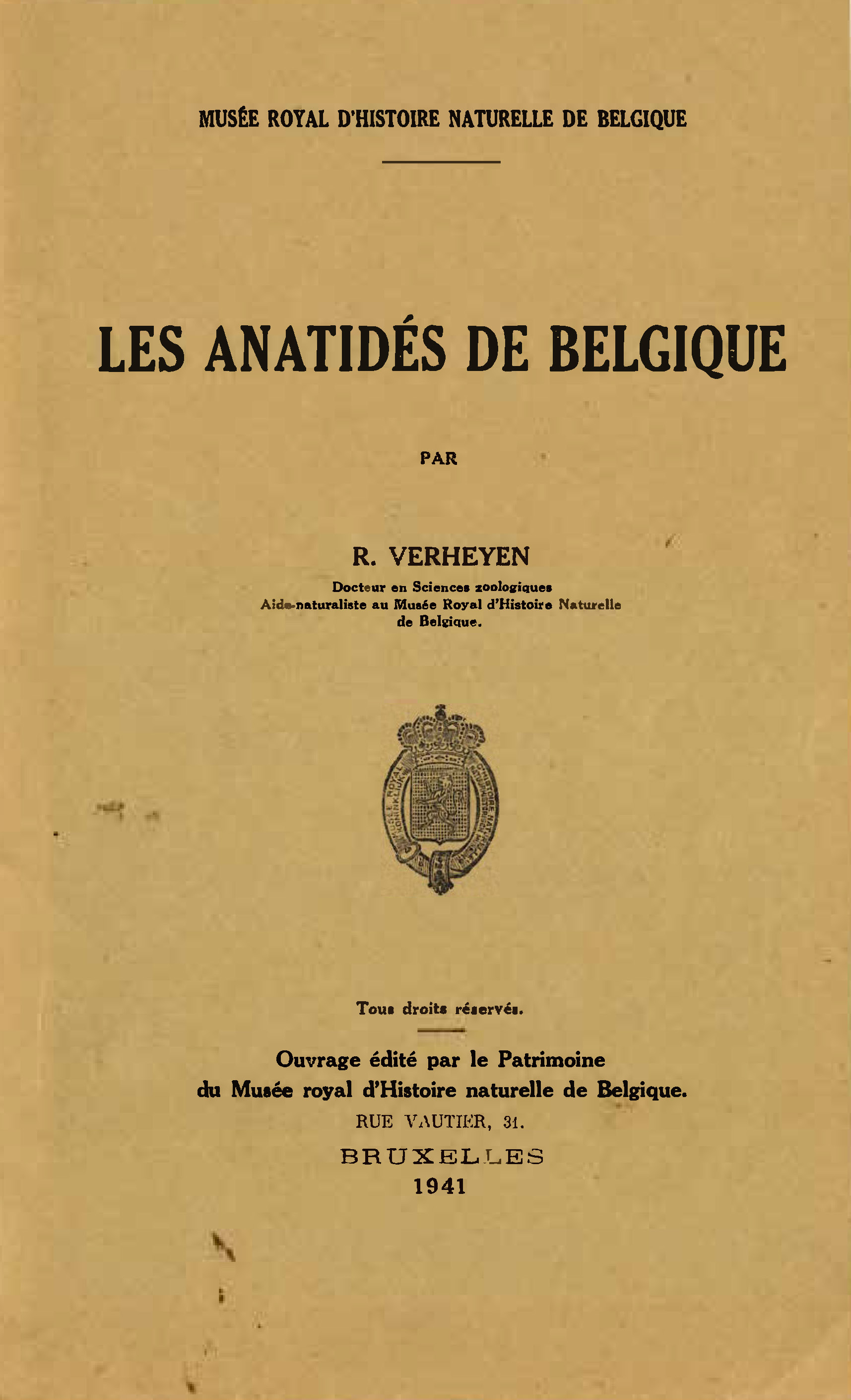 Voorpag Les Anatidés de Belgique R. Verheyen 1941.jpg