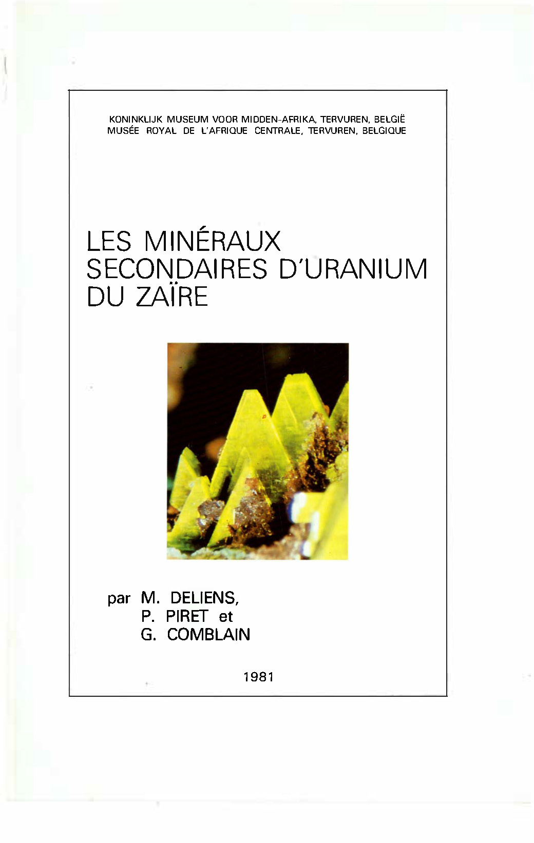 Voorpag Les Mineraux secondaires d'uranium du Zaïre 1981.jpg