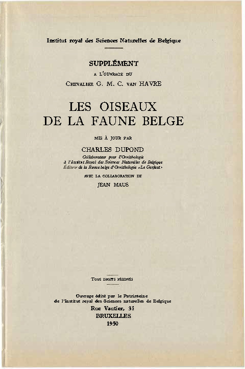 Voorpag Les Oiseaux de la Faune Belge Charles Dupond Jean Maus 1950.jpg