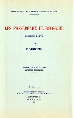 Voorpag Les Passereaux de Belgique Première Partie Deuxiéme édition revue et complétée R. Verheyen 1957.jpg