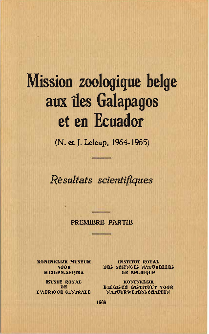 Voorpag Mission zoologique belge aux îles Galapagos et en Ecuador Résultats scientifiques Premiere Partie N et J Leleup 1964-1965 1968.jpg