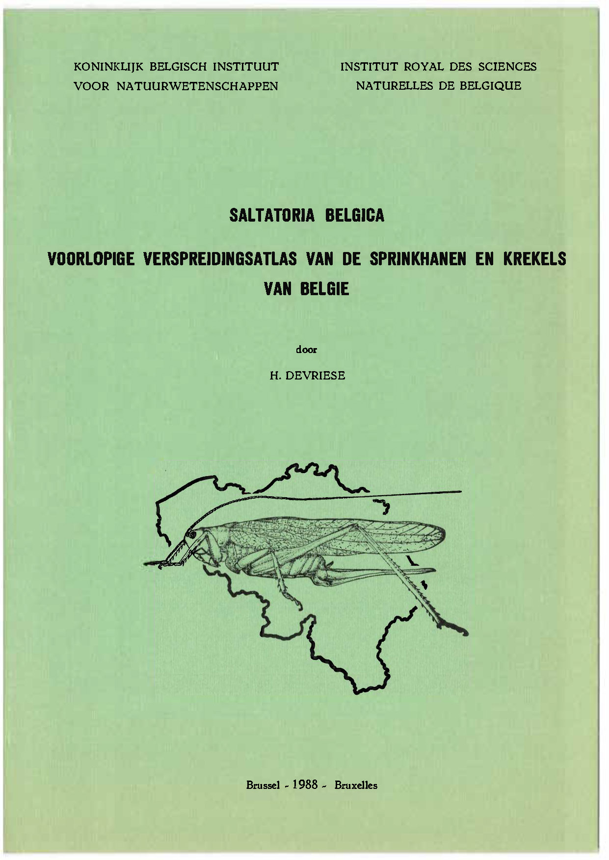 Voorpag Saltatoria Belgica Voorlopige verspreidingsalas van de sprinkhanen en krekels van Belgie H. Devriese 1988.jpg